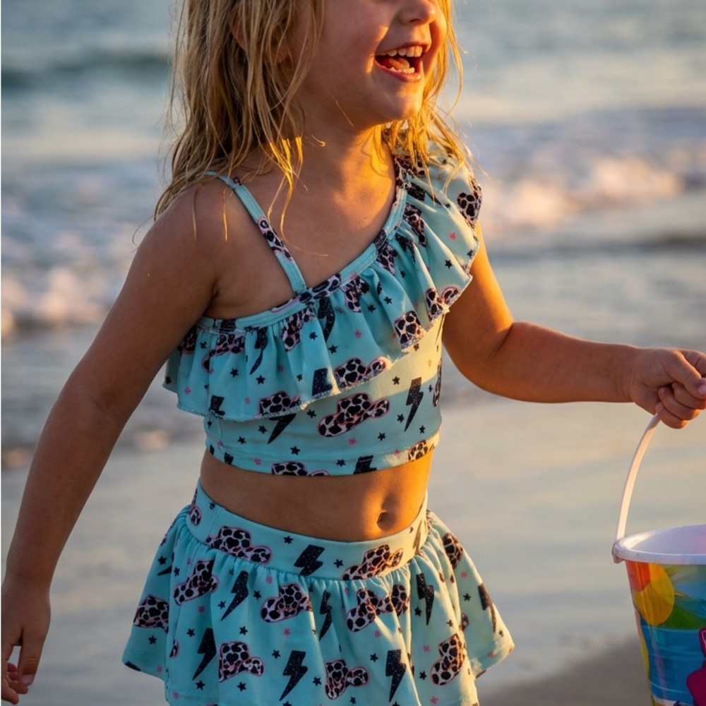 Girls Western Cowgirl Hat Lightning Swimsuit 5/6 Skirted Bikini Razels